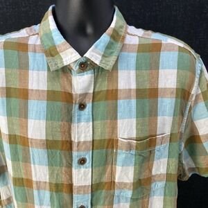 Grayers Men Multicolor‎ Plaid SS Button Down Linen Cotton Blend Camp Shirt  Xl